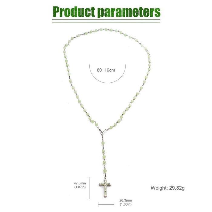 Rosario Full Fosfor 8 mm / Kalung Rosario Fosfor Menyala Dalam Gelap Glow In Dark / Rosario Fosfor