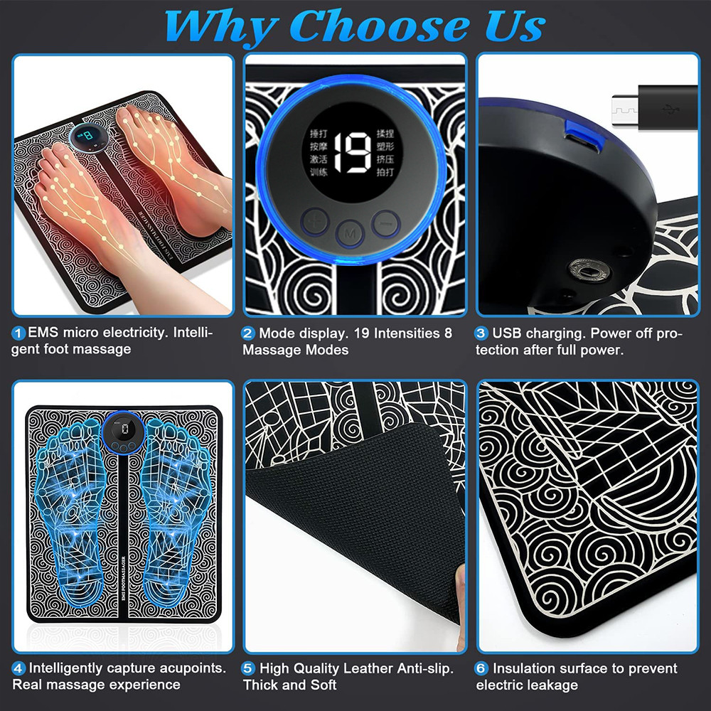 EMS Foot Massager Mat Electric TENS Feet Massager Pad Foldable Massage Mat Muscle Stimulation