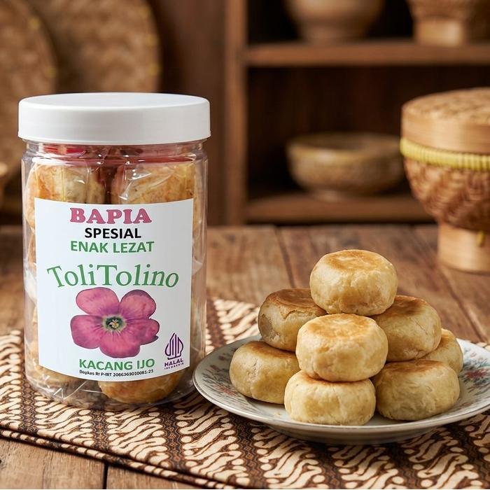 NEW Bakpia Kacang Ijo Hijau Tolitolino Enak HALAL Lezat Toples Isi 10 Cemilan Snack Kue Pia Kering