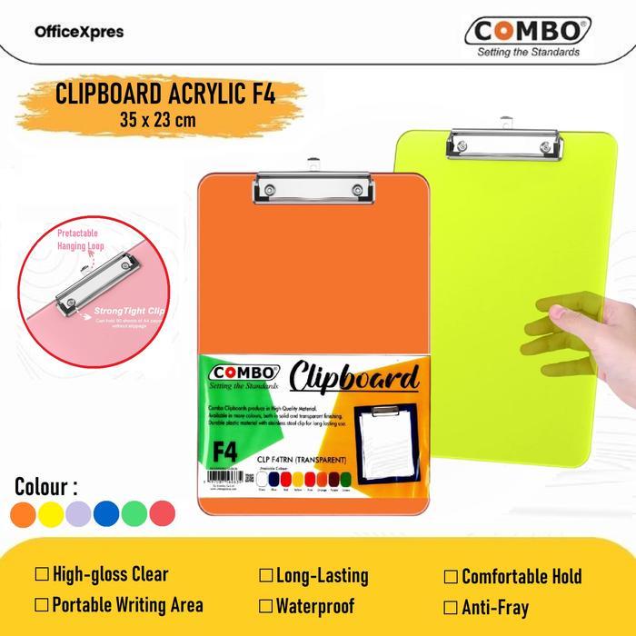 Clipboard Acrylic F4 / Papan Jalan Akrilik F4 / Papan Ujian Transparan