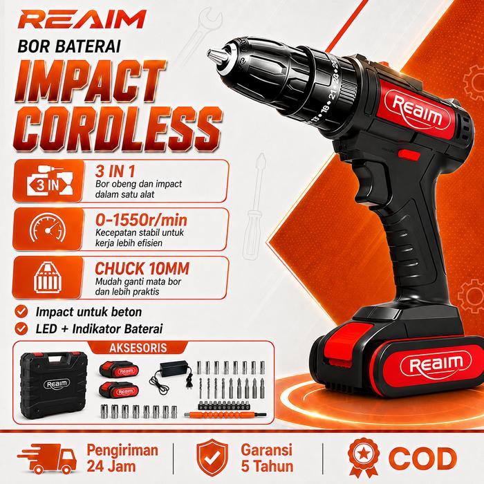 Krisbow Modern - Reaim Bor Baterai 299V 3In1 Mesin Bor Baterai Bor Listrik Cordless Drill Set