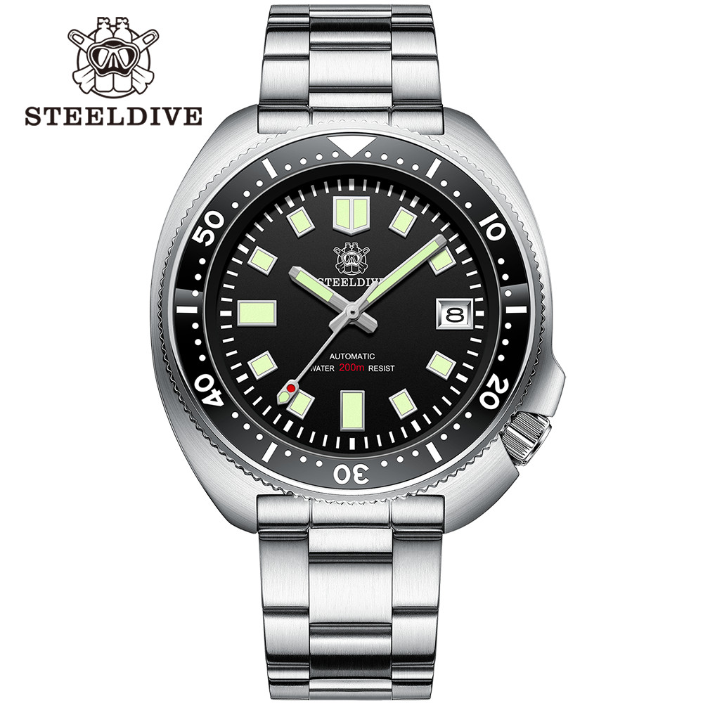 SD1970 Steeldive Brand Sunray Dial Milled Clasp Bracelet 44mm Case 200M Waterproof NH35 Turtle Men