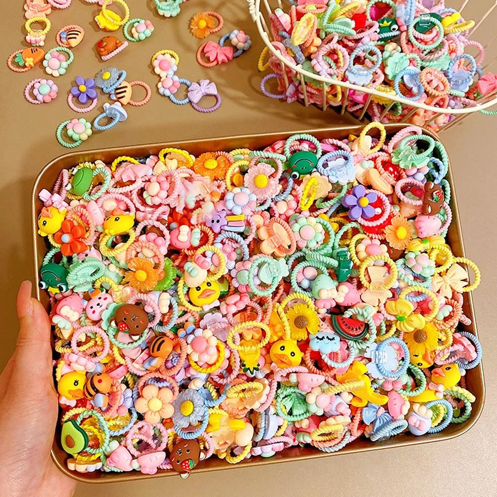 50/100/200 Pieces of Cute Thumb Hair Ties for Girls, High Elasticity, Does Not Hurt Hair, Sweet