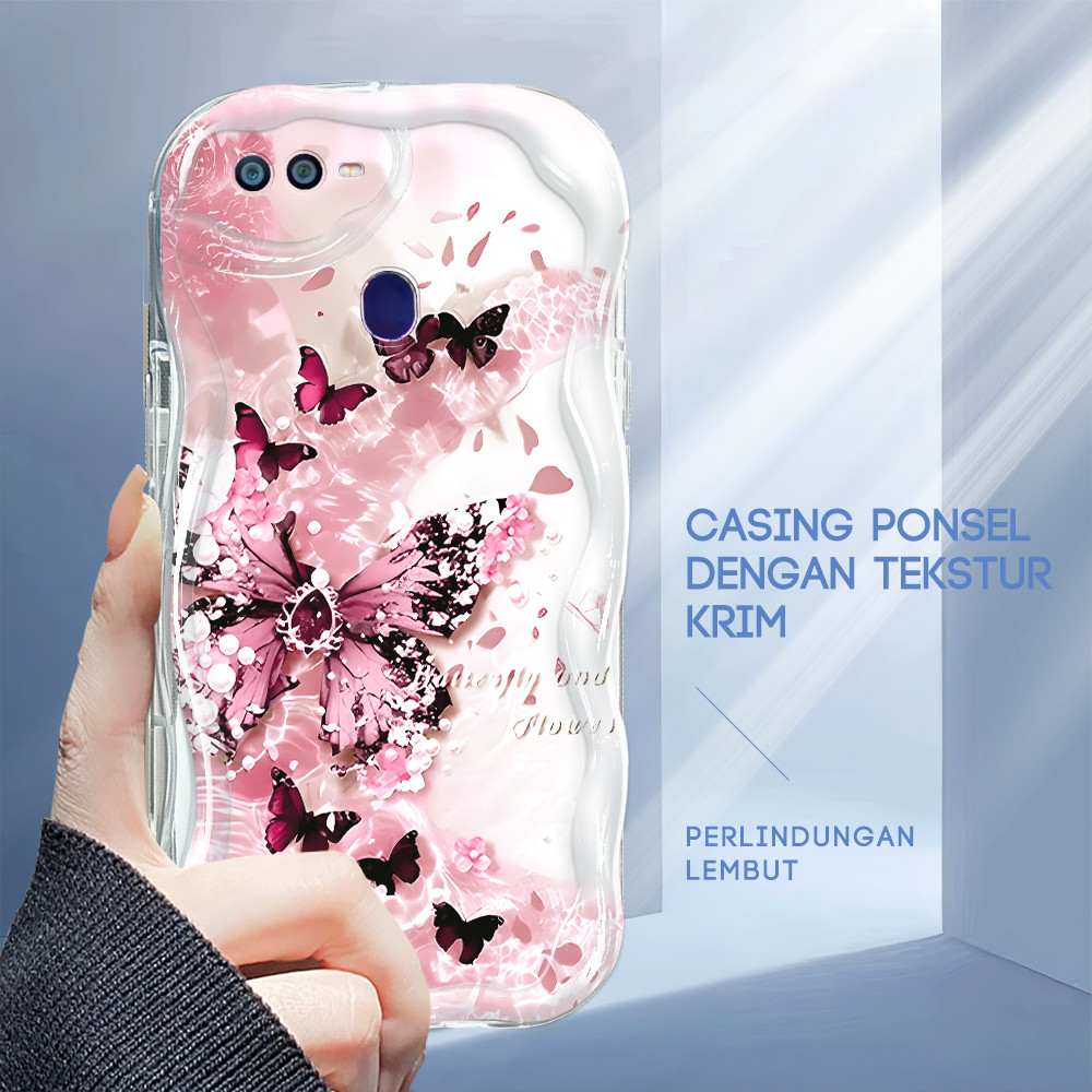 Casing Hp Untuk OPPO F9 Case Krim Phone Softcase Lembut Cassing Mode Handphone Meningkatkan Kupu Kes