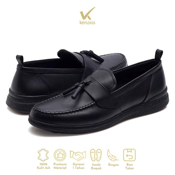 Kenzios Sepatu Formal Pria Kulit Asli Vasco Black Series