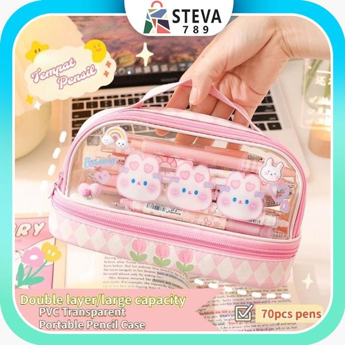 

Tas pensil pola kartun lucu baru/tas pensil PVC transparan/tas alat tulis berkapasitas besar dengan
