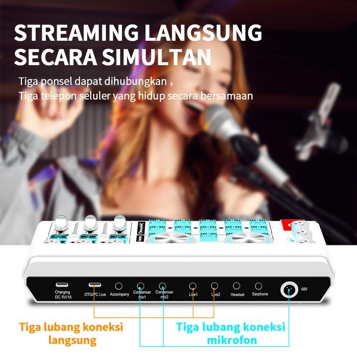 Afud Terang Jaya SiborieFree HeadsetSoundcard H9+M998 Mic+E10 Headset+Lampu White Paket Komplit