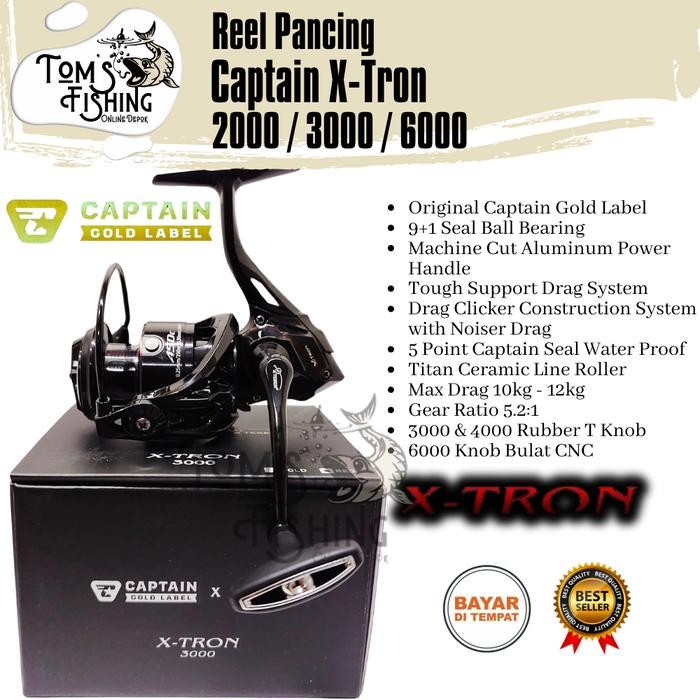 Reel Pancing CAPTAIN X-TRON 2000 / 3000 / 6000 Gold Label (9+1 Bearing) Power Handle - Toms Fishing