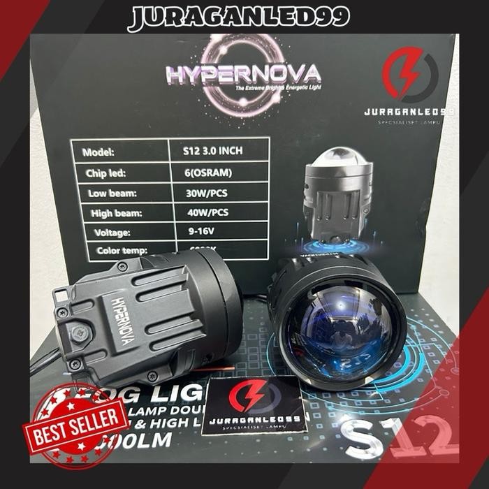 Hypernova - Original Lampu Bi led Foglamp Hypernova S12 80 Watt BlueLens Foglamp 3 Warna 1 Warna