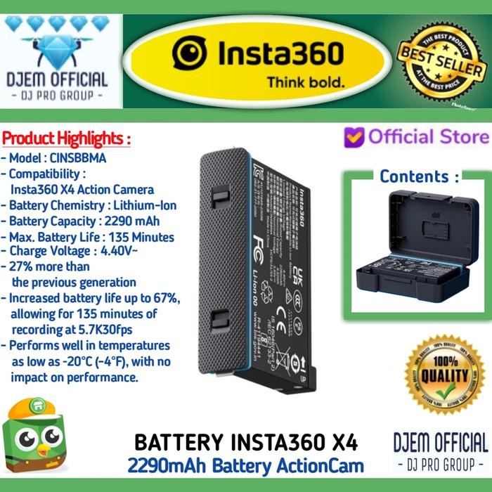 Insta360 X4 Battery Action Camera Insta360 X4 2290Mah Li-Ion Baterai Insta 360 Camera