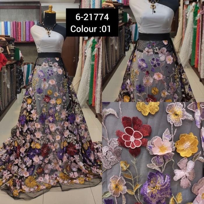 Kain Tile Brokat 3D Timbul Valentino AT342 Multicolor Hitam