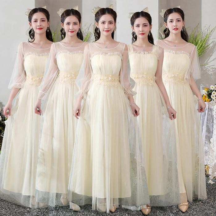 Women Korean Elegant Wedding Dinner Evening Dress Gown Bridesmaid Dresses bunga panjang formal