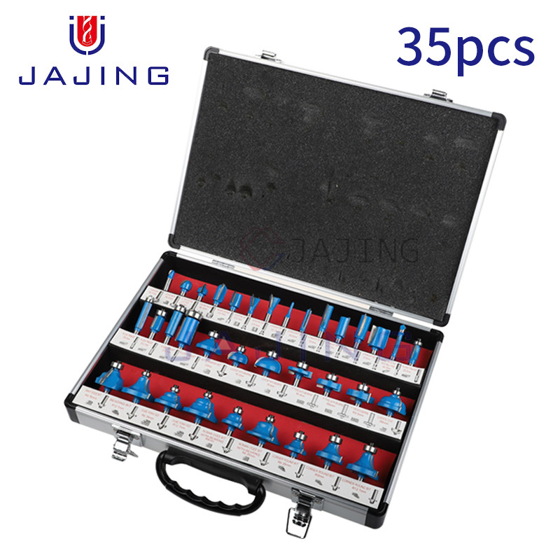 1set Blue 1/4" shank 35PCS Router Bit set Flush Straight Chamfer
