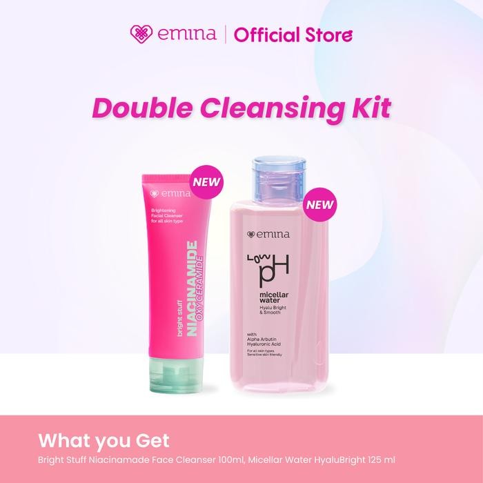 Pilihan- Emina Double Cleansing Kit - Micellar Water & Face Wash 100Ml & 50Ml - Paket Cerah