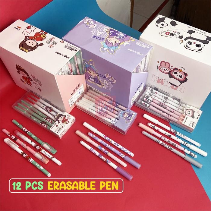 

OJ 12 PCS Erasable Pen 0.5mm 1 Lusin Pulpen Bisa Dihapus Model Karakter Kartun Pena Plastik