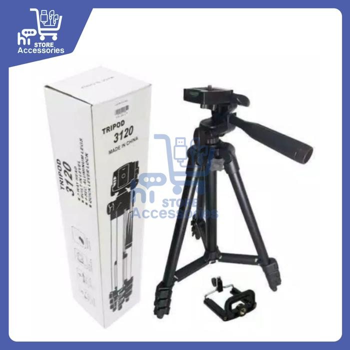 tripod 3120 full black 1 meter +holder u for kamera dan handphone hp [kualitas terbaik]