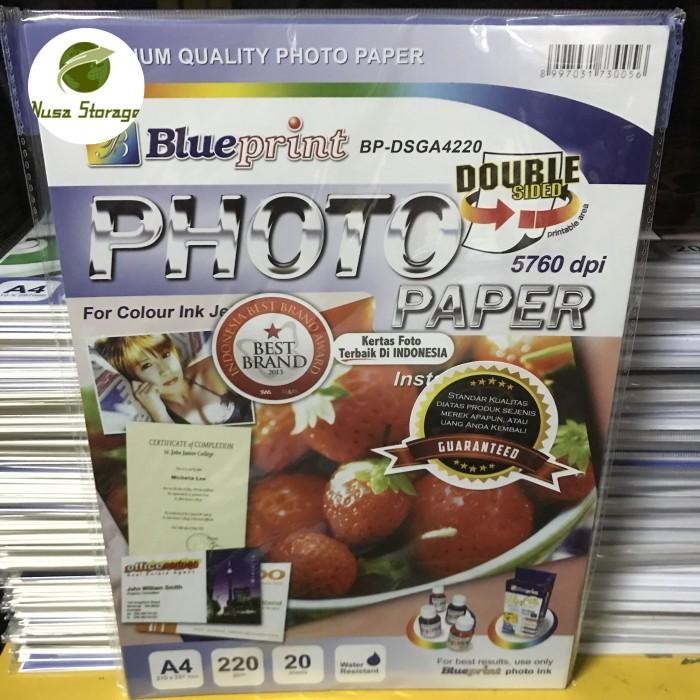 

Kertas Foto Dua Sisi BluePrint A4 220Gsm 20Sheet Double Sided Glossy Photo Paper Accessories Camera