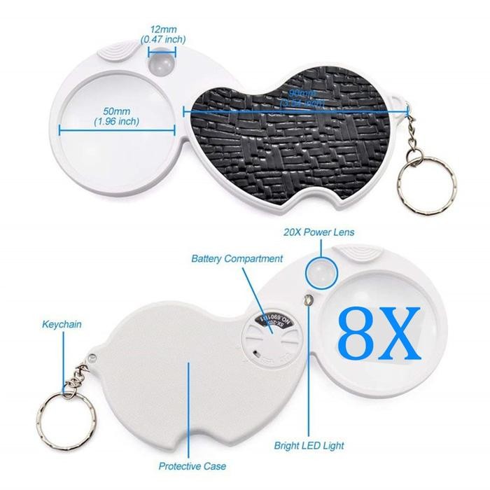 

SALE Kaca Pembesar Lipat LED 8X 20X 37mm AE91 / Gantungan Kunci Mini Portable Lampu Lup Lensa