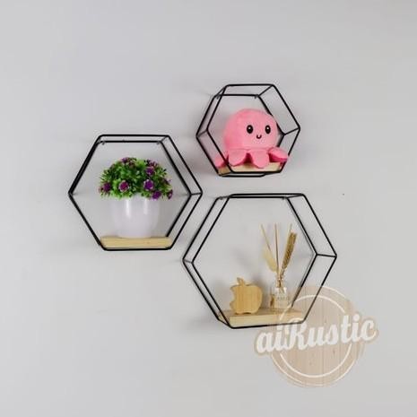aiRustic-Rak Dinding Hexagonal 3 Dimensi 1set(3pcs)besar kecil sedang