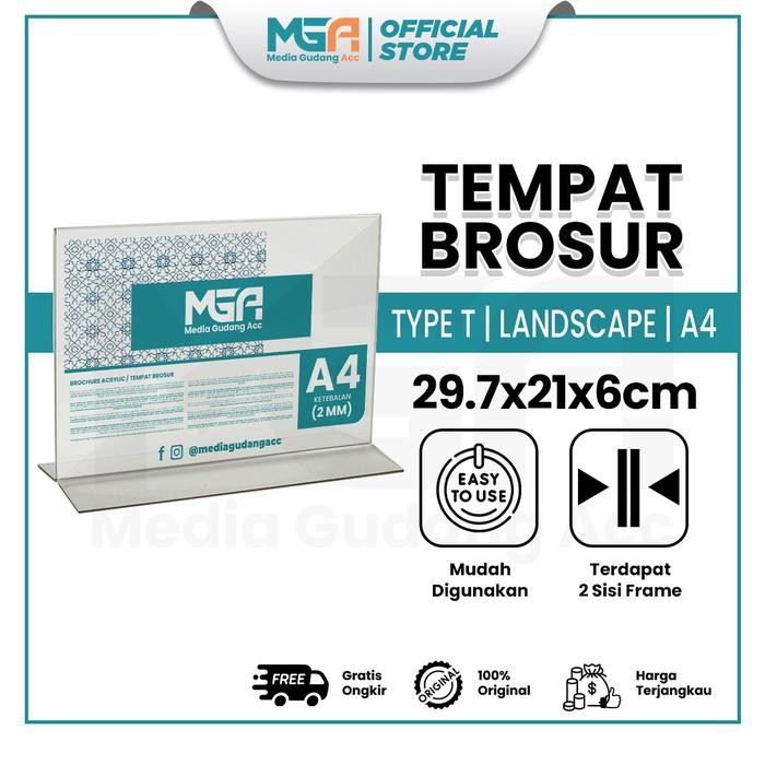 

New Tempat Brosur A4 Landscape 2 Sisi Akrilik 2mm - Tent Holder / Tent Card Stand Display - Desk