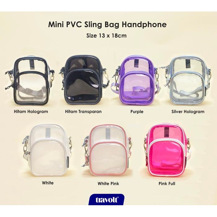 Sling Bag - Tas Hp Selempang Mini Travolt - Pvc Transparan Slingbag Hitam Hologram