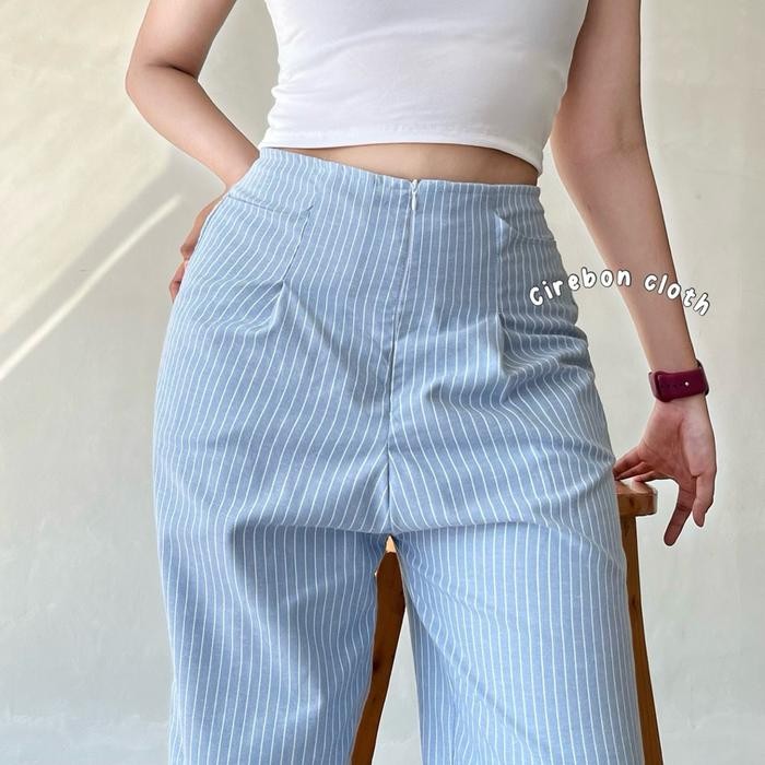 KIYANA Cirebon Cloth - Breeze Stripe Highwaist Pants / Celana Kantor Wanita / Celana Kuliah / Kulot