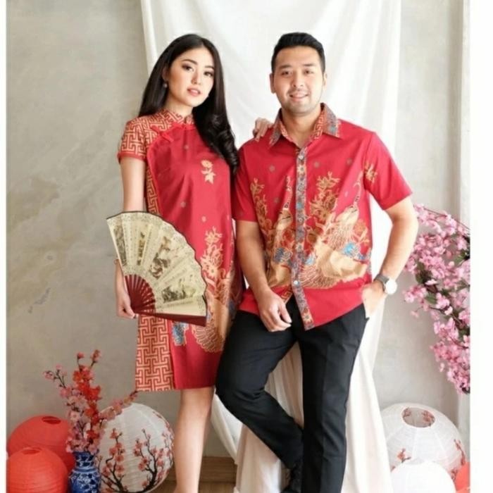 ASLI Cheongsam Batik Couple Modern Dress + Kemeja Pria READY STOCK