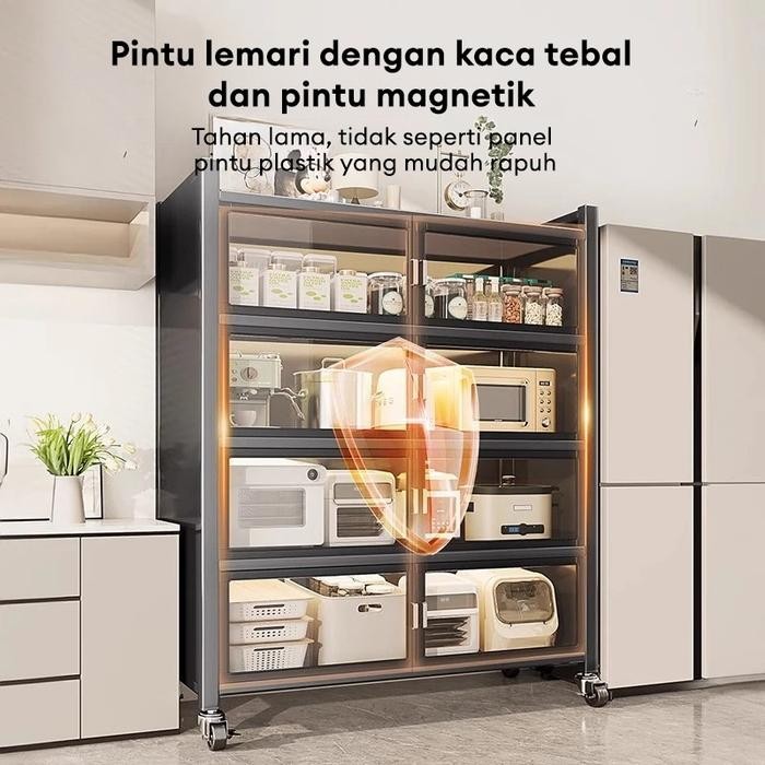 Rak Lemari Dapur Stainless Steel Lemari Dapur Serbaguna Lemari Rak Piring Tertutup Rak Oven