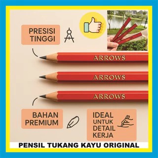 Arrows Pensil Tukang Kayu Bangunan Original 1 Pack – Goresan Kuat Mekanik & Tahan Lama Didesain Khus