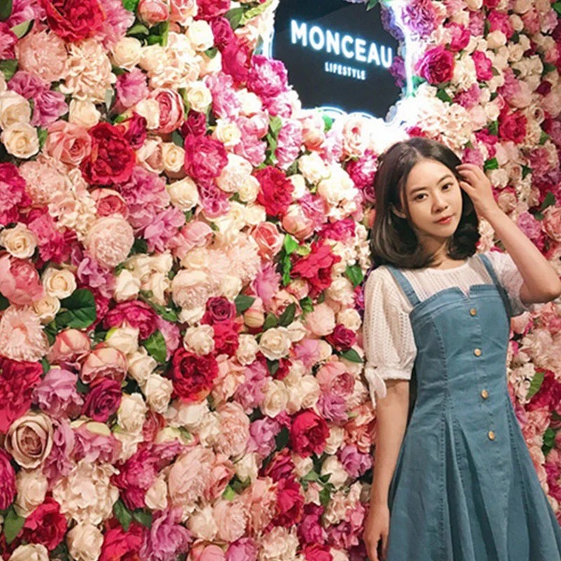 40*60cm Silk Rose Flowers Backdrop Flower Wall Wedding Decoration Artificial Flower Wall Panel for L