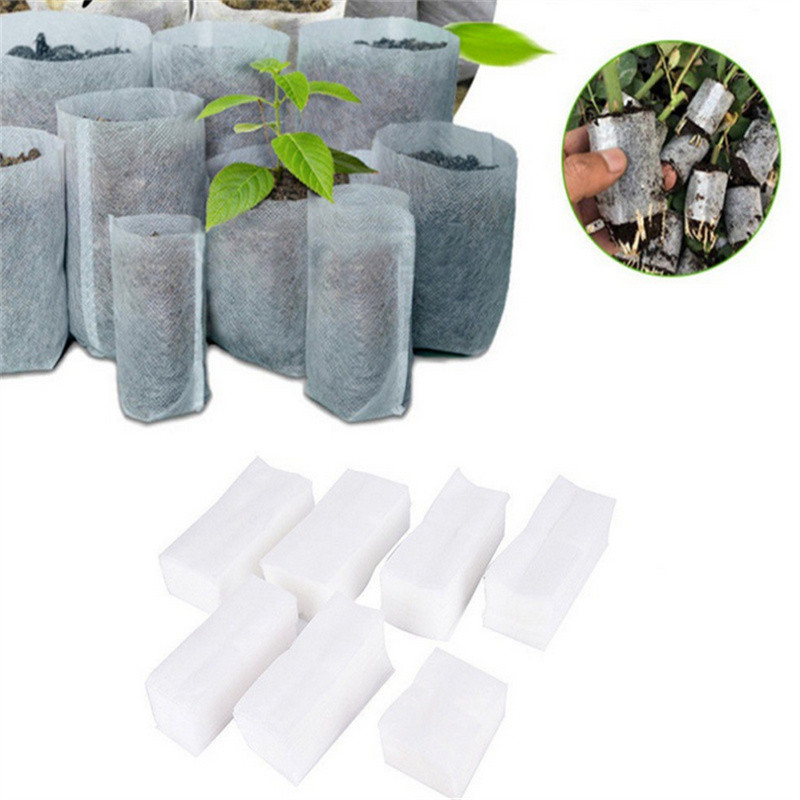 100pcs Biodegradable Nursery Bag Non-woven Fabric Seeding Bags Garden Seedling Growing Planter Pots 