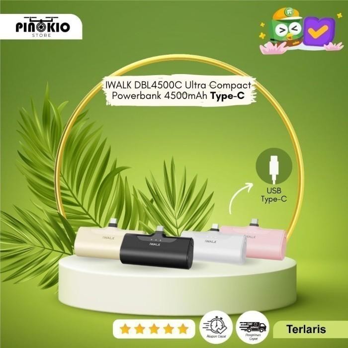 Terlaris IWALK DBL4500C Ultra Compact Powerbank 4500mAh Built-in USB Type-C SALE