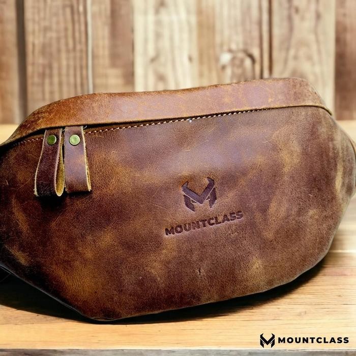 (Mountclass) Tas Selempang Pinggang Waistbag Kulit Asli Pria Cowok Waist Bag Weistbag Pria Kulit