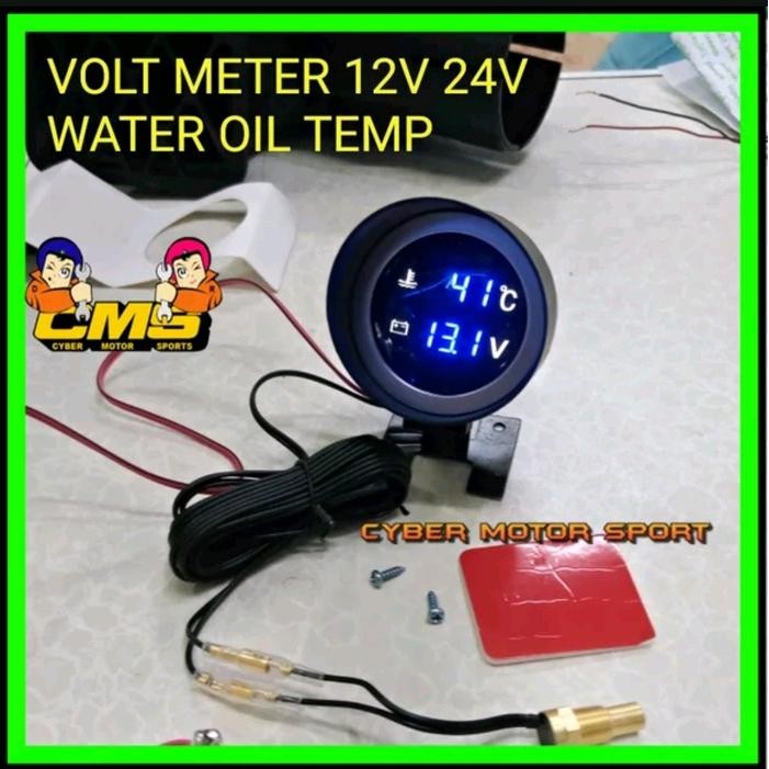 Ready indikator gauge dashboard mobil volt meter + temperatur