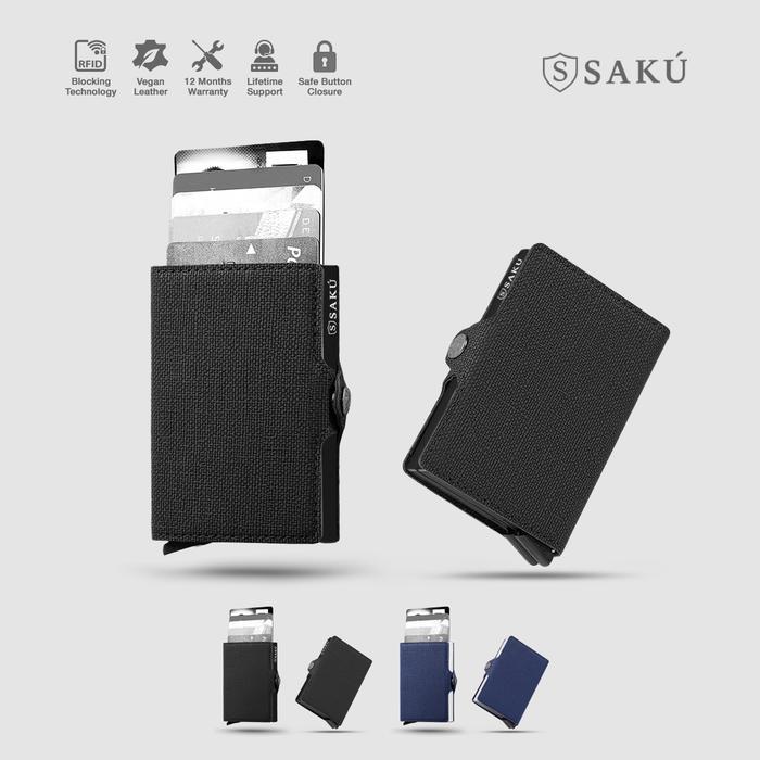 SAKU Dompet Kartu Pria Wanita Card Holder Wallet RFID Textured - Black, Single, Tanpa Custom
