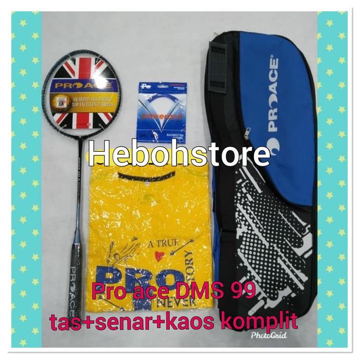 Raket Badminton Pro ace DMS 99/D.M.S 99 komplit tas+kaos+senar ORI