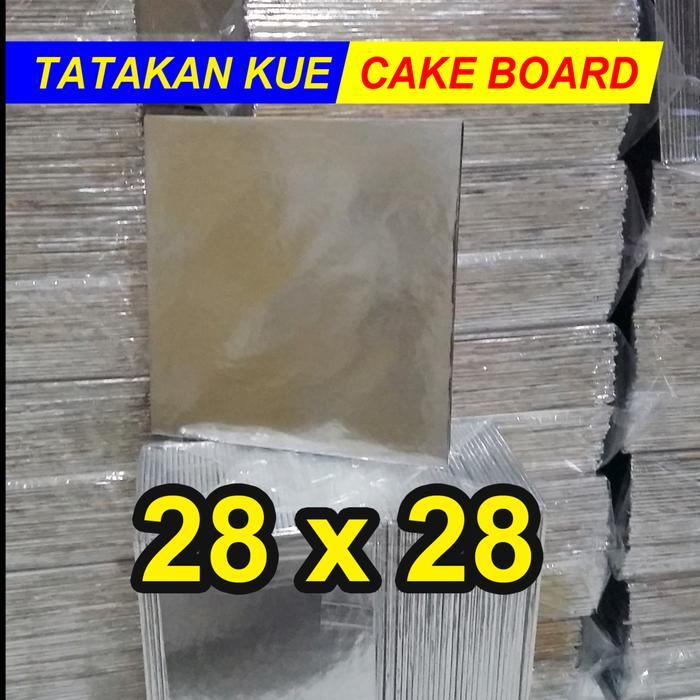 tatakan kue 28x28 / alas kue kayu / tatakan kue ultah / alas kue silve