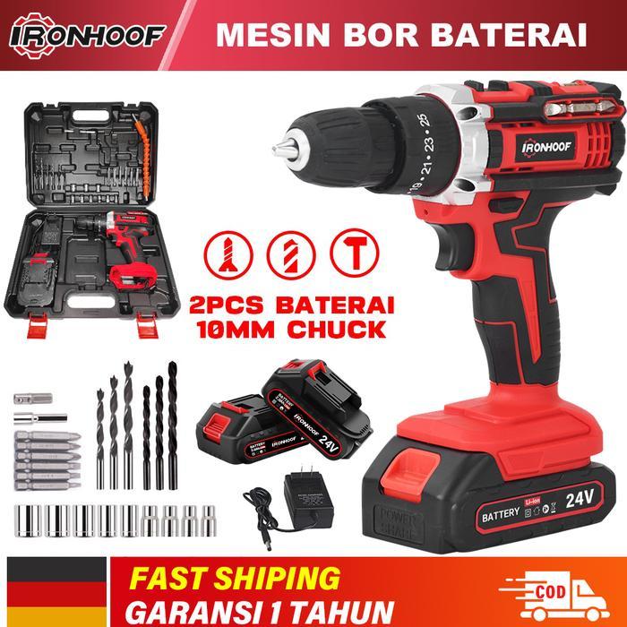 Ironhoof Bor Listrik Mesin Bor Baterai 24V Bor Tanpa Kabel Terbaruu