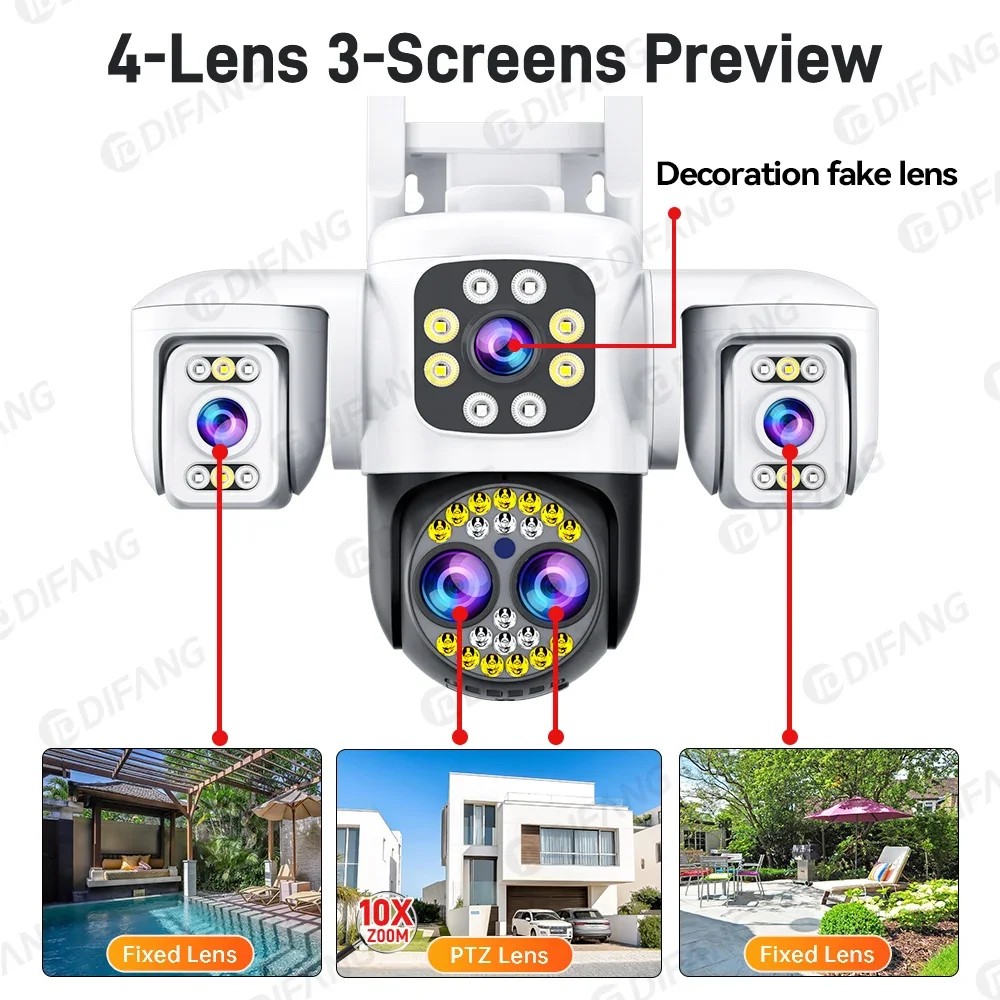 Yoosee WiFi Camera Outdoor Three Screen Four Lens 10X Zoom Auto Tracking Yoosee CCTV Onvif Security