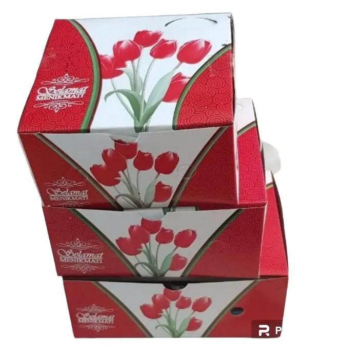 25pcs Kardus Kue Warna Motif Bunga 12x12 12x14 12x16cm/Kardus Snack Bunga / Dus Snack/Dus Kue