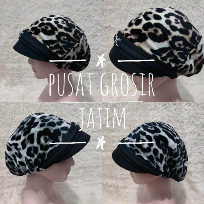T12 Topi nenek kerpus hijab ibu nenek turban haji songkok ibu Coklat Putih