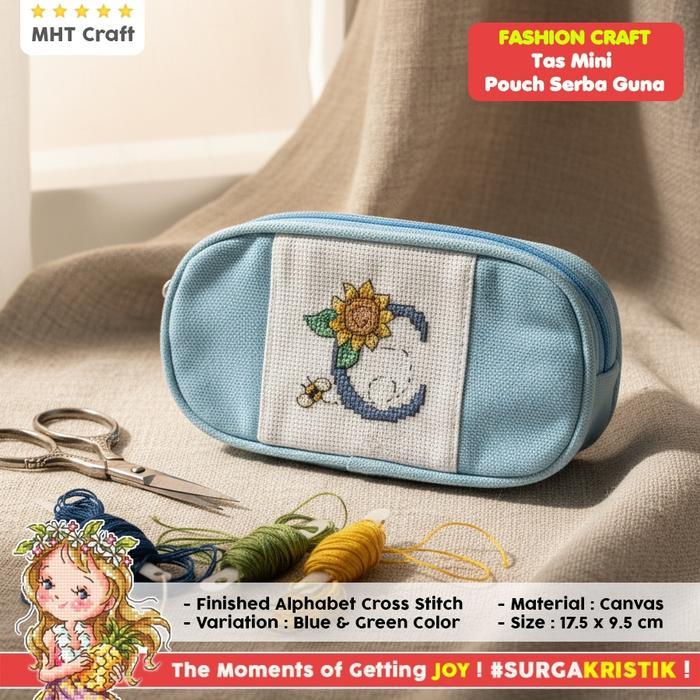 Tas Mini Pouch Serba a Tempat Pensil Finished Alpha Cross Stitch Kristik s