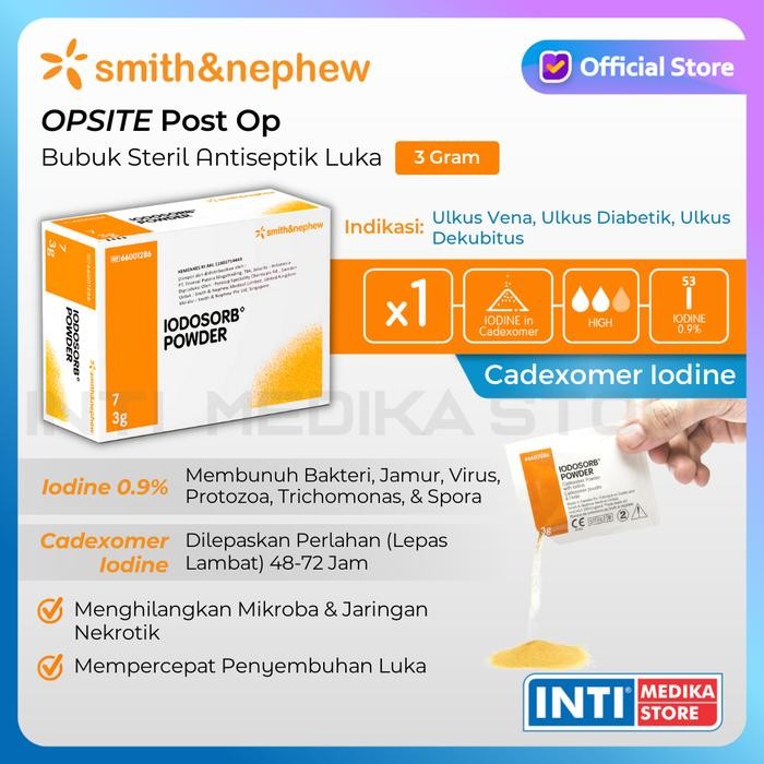 SMITH & NEPHEW - ANTISEPTIK LUKA IODOSORB POWDER 3G CADEXOMER IODINE