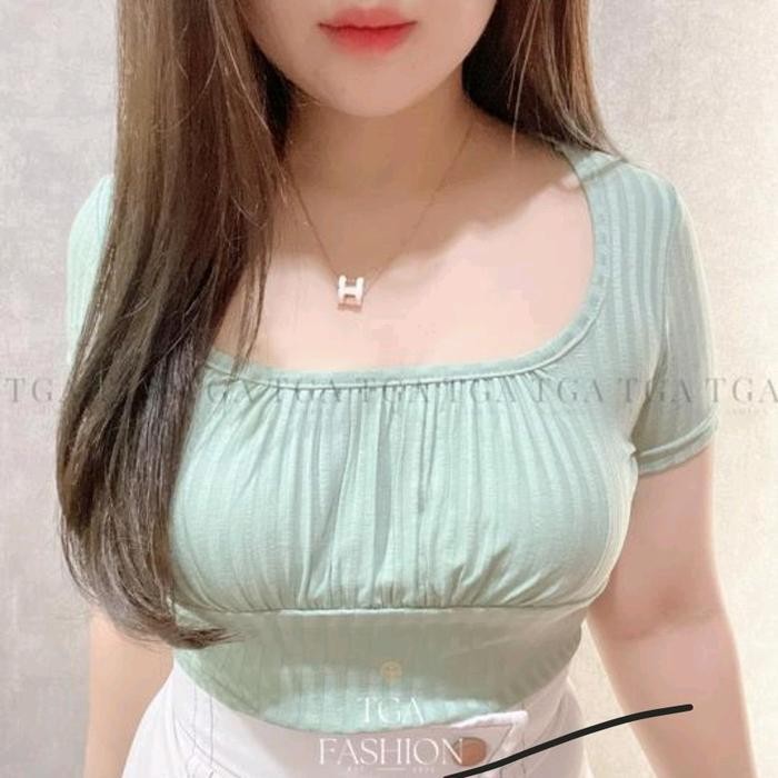 Baju Crop Top Kerut Dada Atasan Wanita Korean Fashion TGA Fashion Grosir