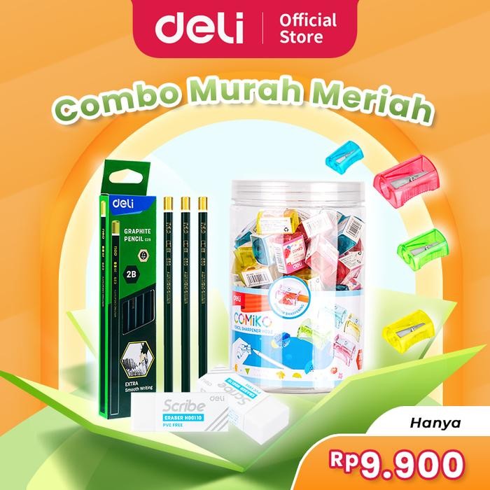 

Deli Bundle Pensil Kayu isi 2B x Rautan lucu x Penghapus Ujian / Graphite Pencil, Sharpener,Exam