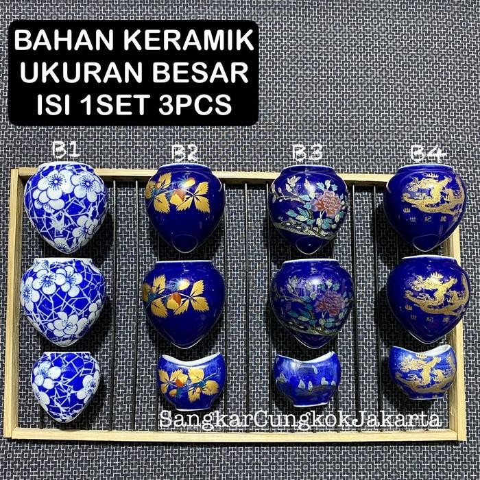 Cepuk Keramik Sangkar Burung Besar Murai Hwamei Anis set 3pcs