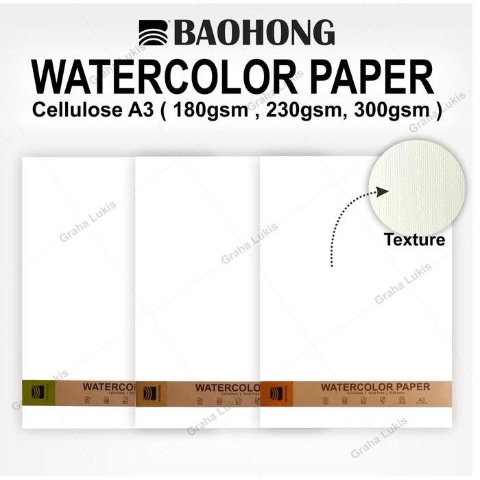 Pilihan- Watercolor Paper Baohong 300Gsm Cellulose A3