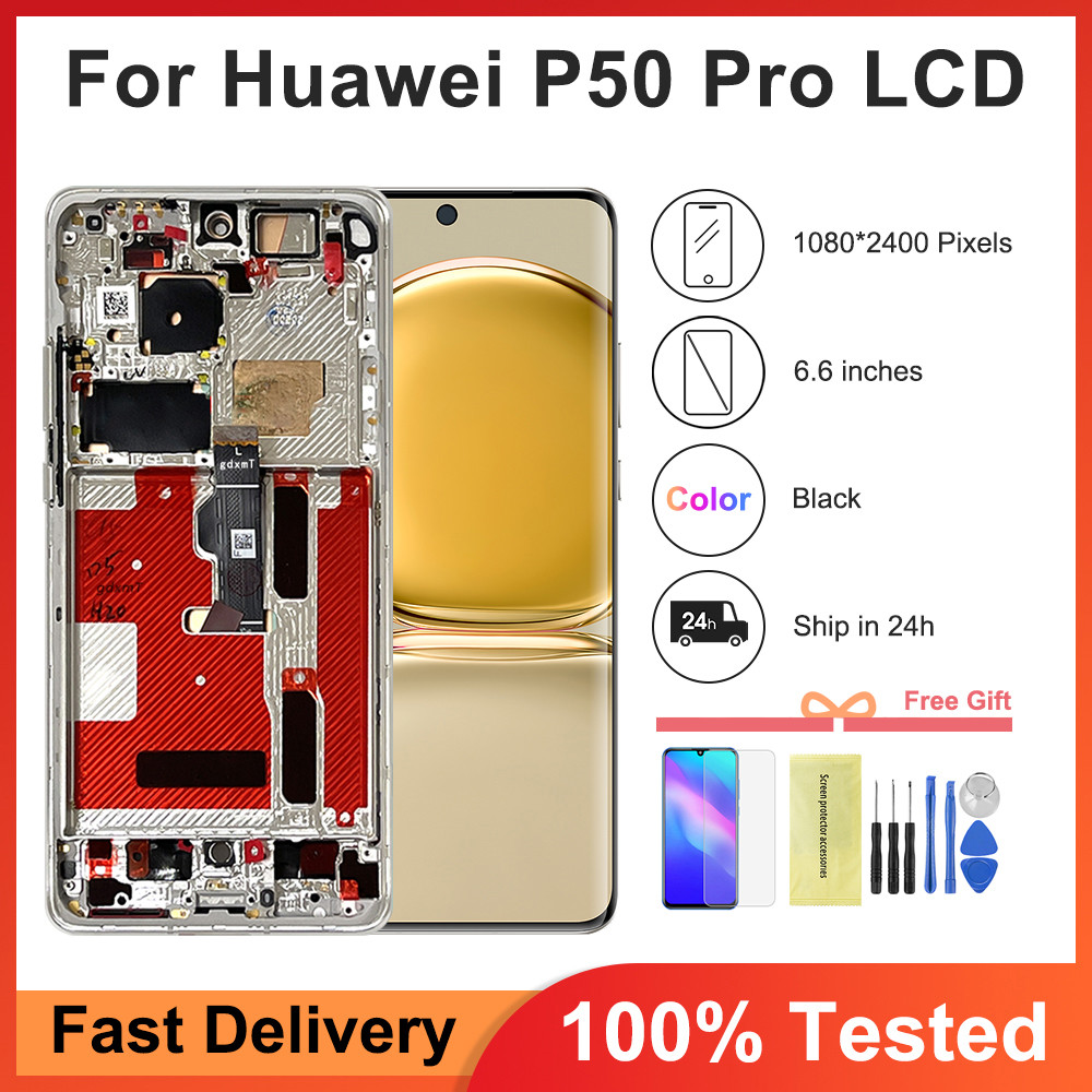 For Huawei P50 Pro LCD JAD-AL50, JAD-AL00 Display Touch Panel Screen +Frame Digitizer Assembly For H