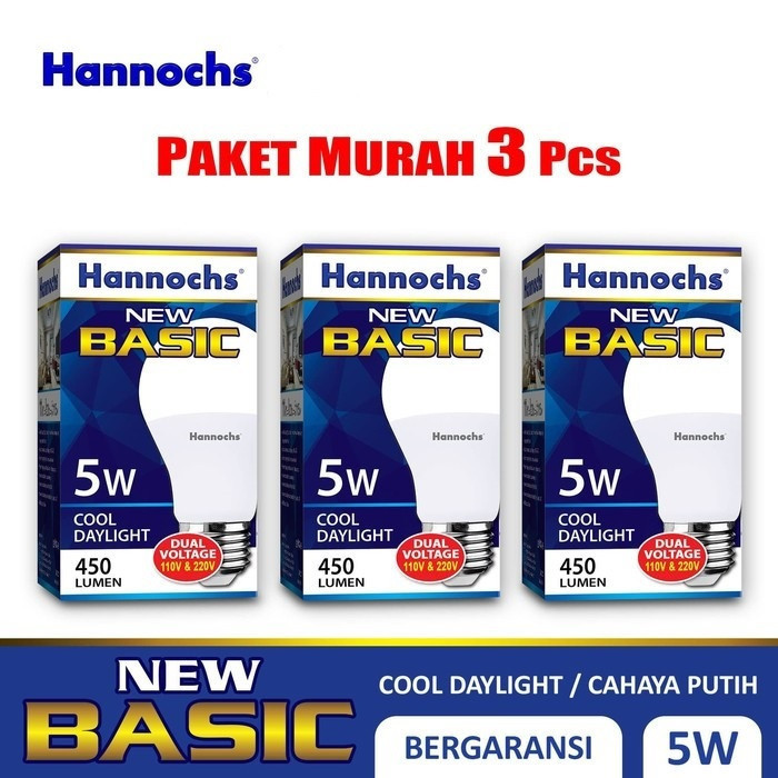 Hannochs - Lampu LED New Basic - 5 watt - Cahaya Putih (Paket 3 PCS)