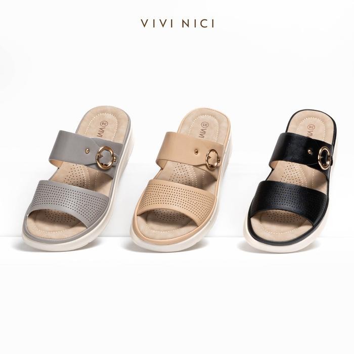 Pilihan- Vivi Nici - Aruna Sandal Slip On Wedges Hak 5 Cm Black Sendal